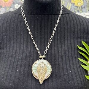 ⭐️Adorned Crown Jewelry assemblage vintage mother of pearl rhinestone necklace